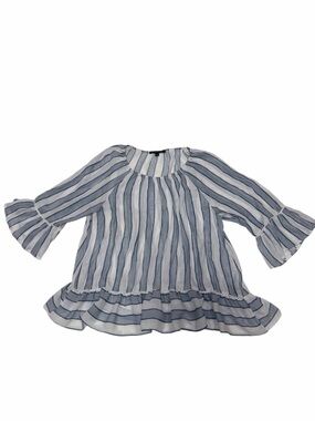Zac & Rachel Blue White Stripe Peplum Blouse Bell Sleeve Top 2X